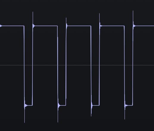 A pulse/rectangle wave with a duty cycle of 25% (75%) captured in SocaLabs Oscilloscope